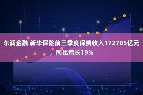 东润金融 新华保险前三季度保费收入172705亿元，同比增长19%